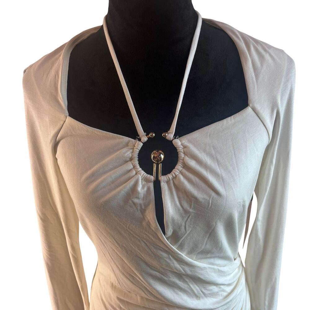 Bailey 44 Burman Dress in To Be Me Crème Long Sleeve Halter Sz Medium NWT - Picture 5 of 10